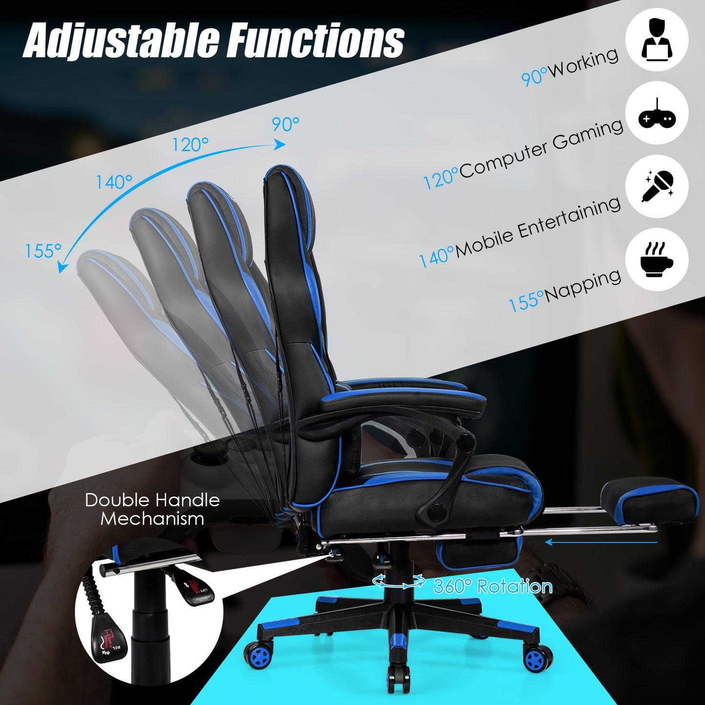 Massage Gaming Chair with Footrest and Lumbar Support Kids Crystal