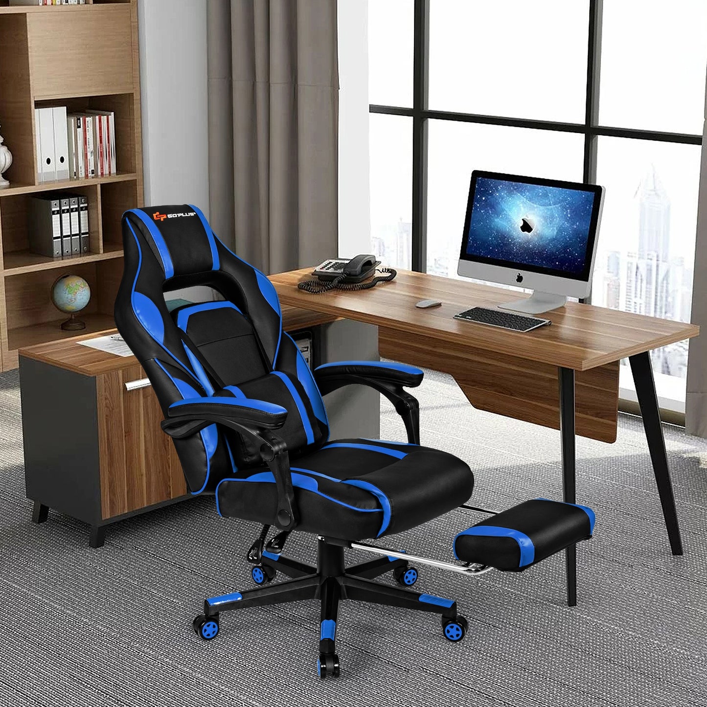 Massage Gaming Chair with Footrest and Lumbar Support Kids Crystal