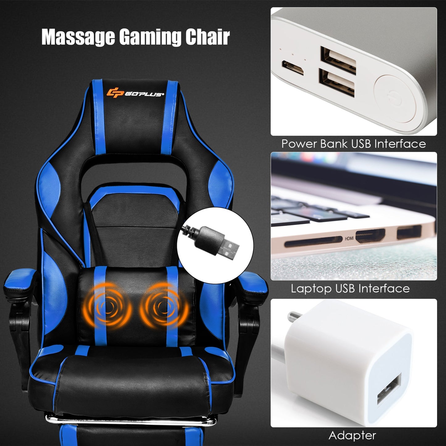Massage Gaming Chair with Footrest and Lumbar Support Kids Crystal