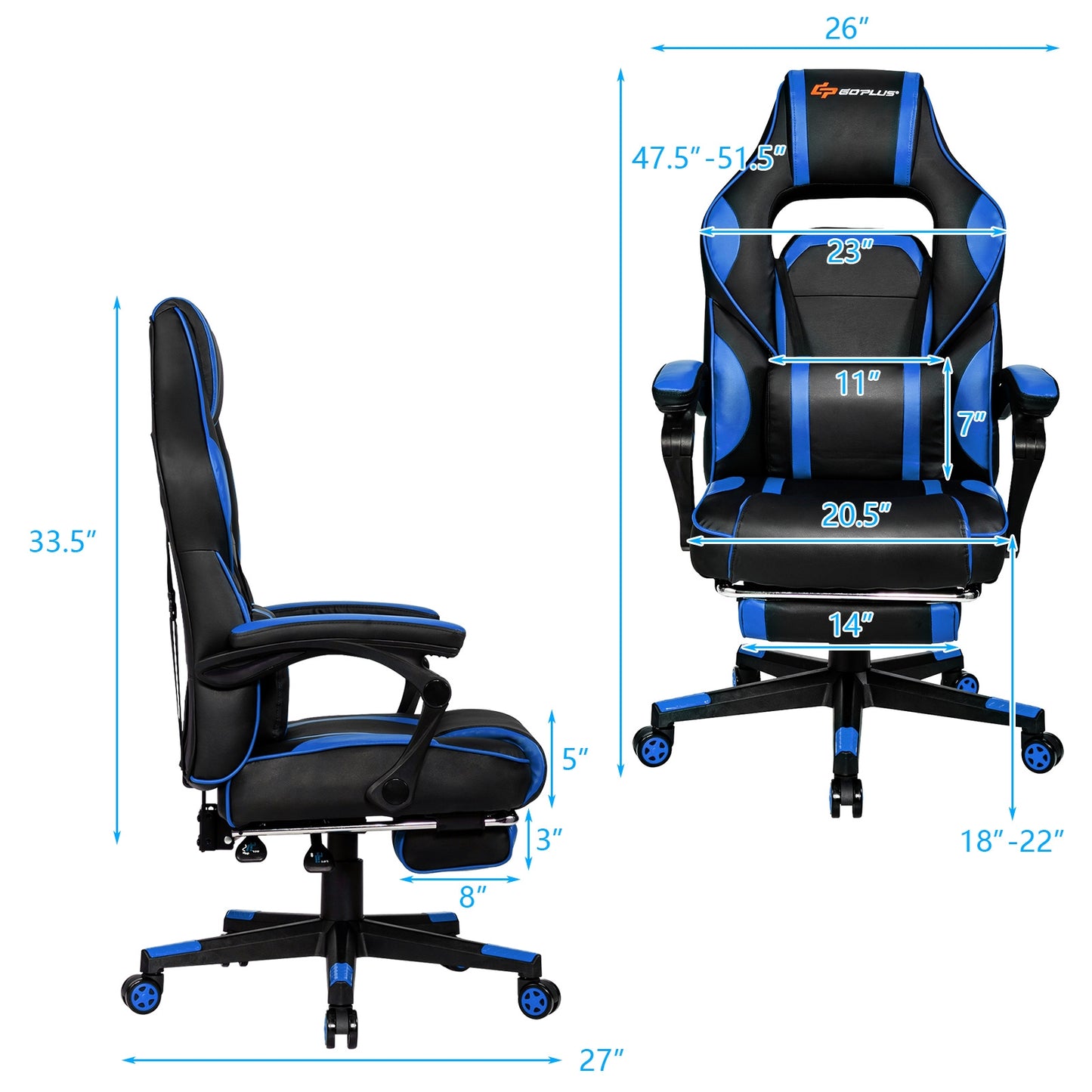Massage Gaming Chair with Footrest and Lumbar Support Kids Crystal