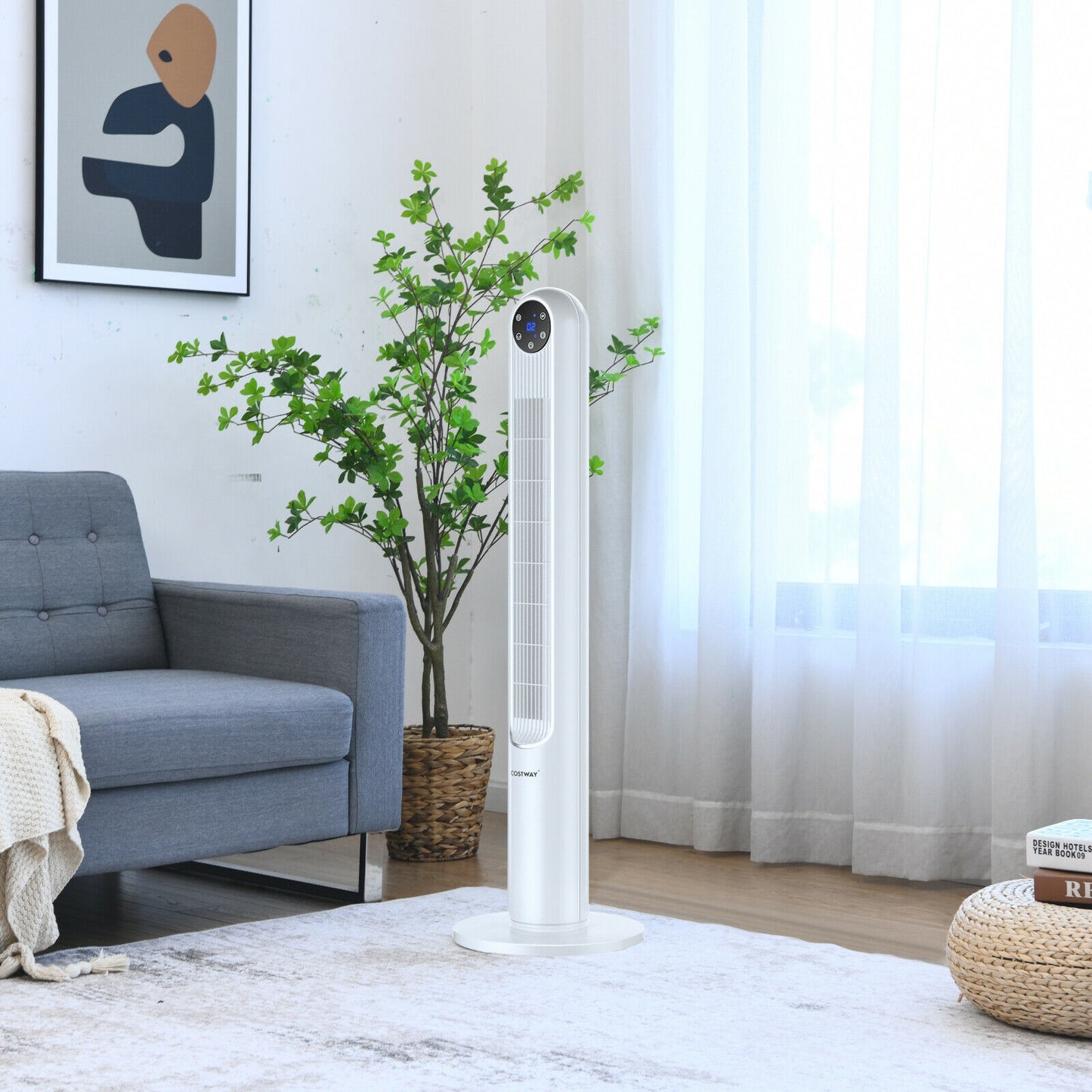 42 Inch 80 Degree Tower Fan with Smart Display Panel and Remote Control-White Kids Crystal
