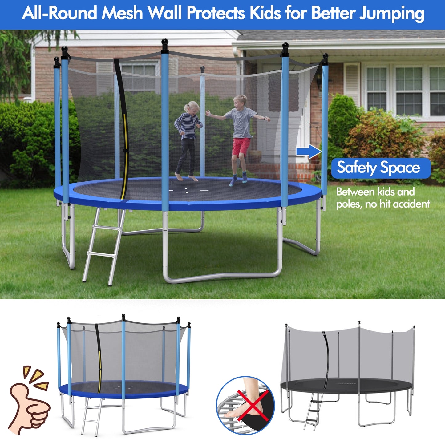 Outdoor Trampoline with Safety Closure Net-12 ft Kids Crystal