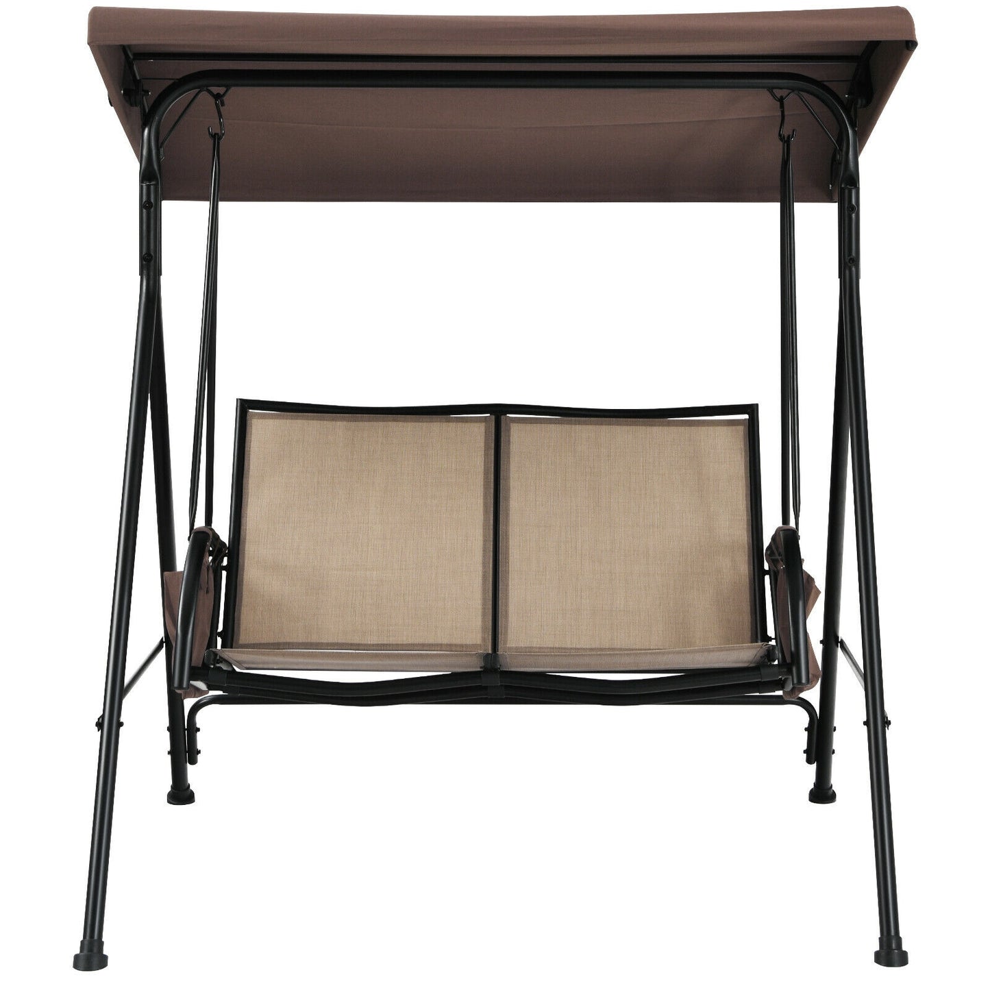 2 Seat Patio Porch Swing with Adjustable Canopy Storage Pockets Brown Kids Crystal