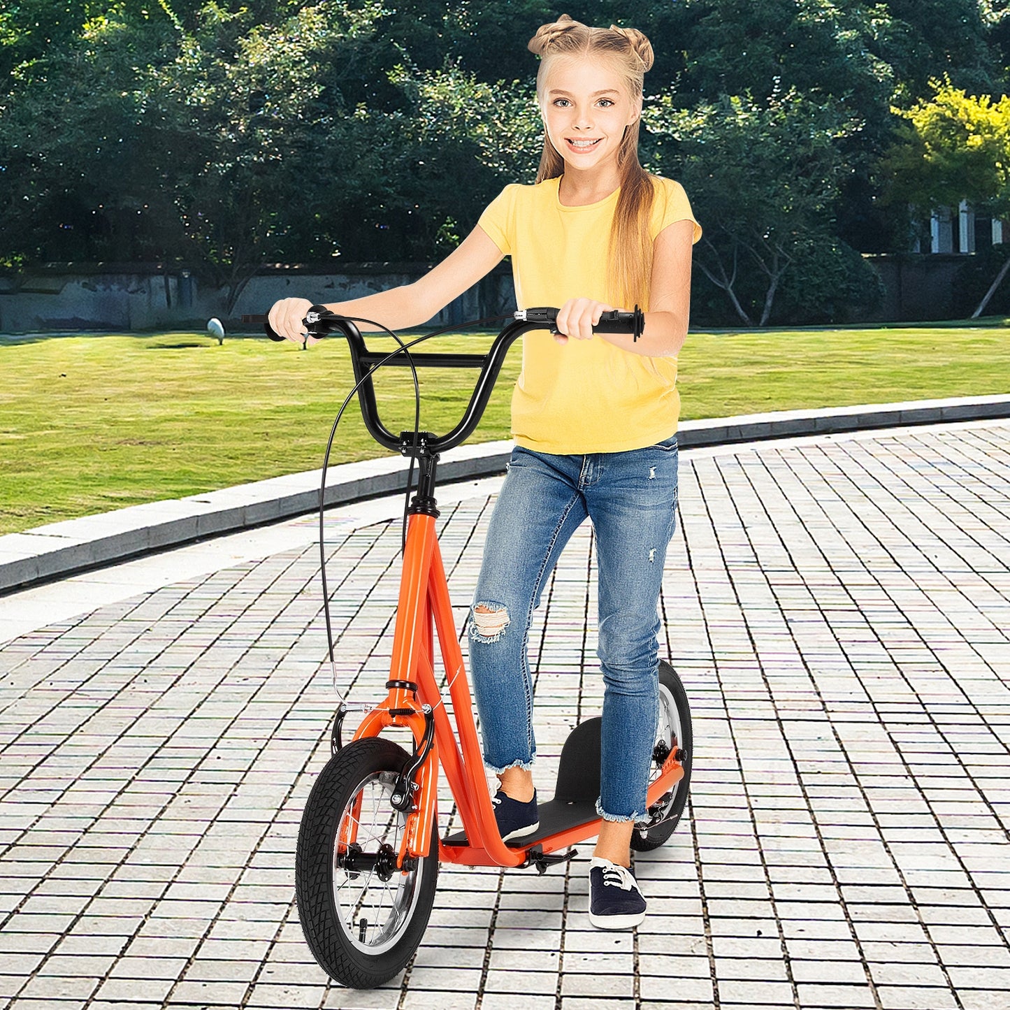 Height Adjustable Kid Kick Scooter with 12 Inch Air Filled Wheel-Orange Kids Crystal