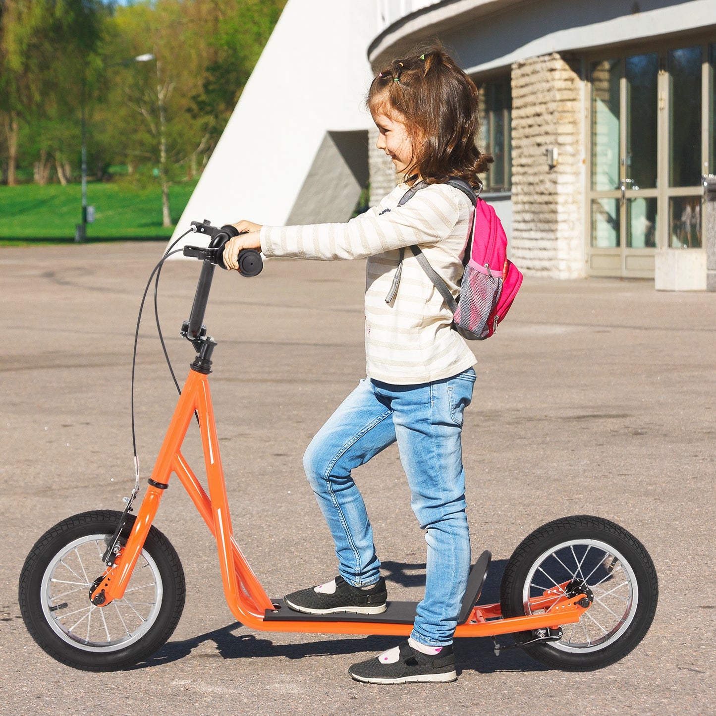 Height Adjustable Kid Kick Scooter with 12 Inch Air Filled Wheel-Orange Kids Crystal
