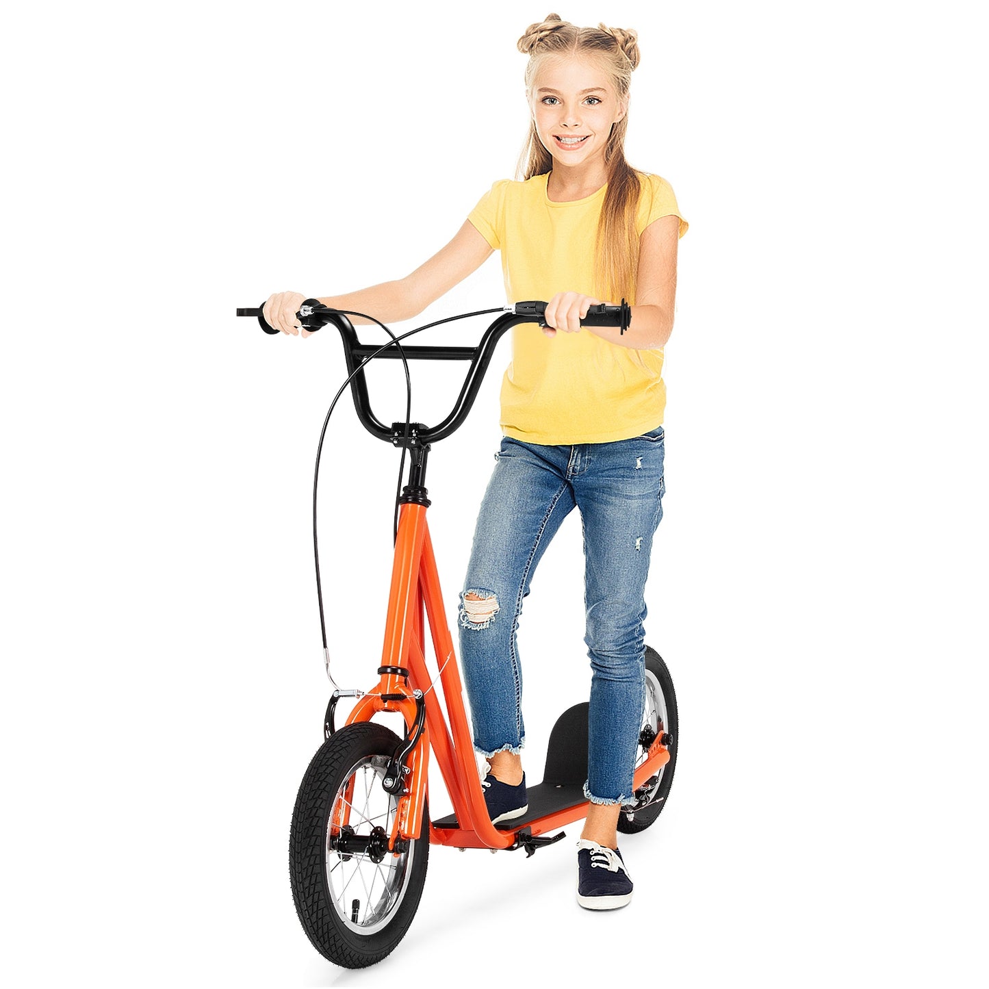 Height Adjustable Kid Kick Scooter with 12 Inch Air Filled Wheel-Orange Kids Crystal