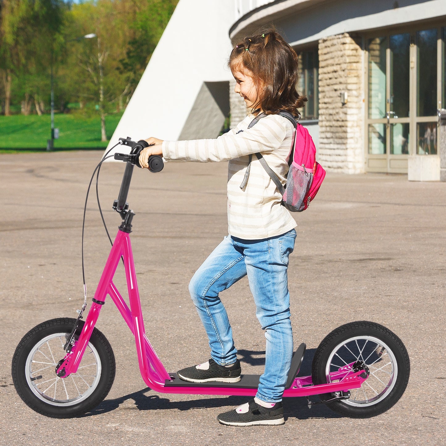 Height Adjustable Kid Kick Scooter with 12 Inch Air Filled Wheel-Pink Kids Crystal