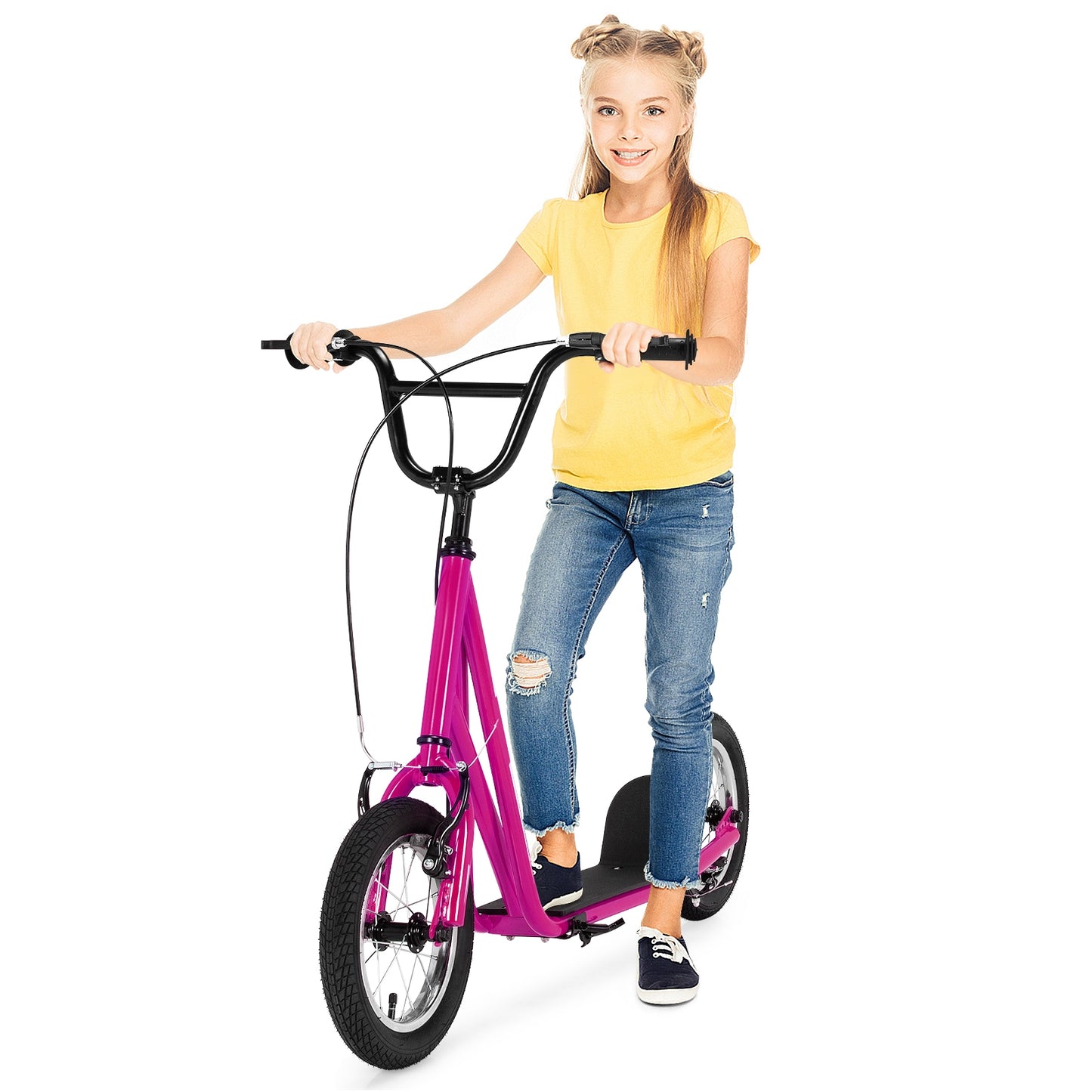 Height Adjustable Kid Kick Scooter with 12 Inch Air Filled Wheel-Pink Kids Crystal