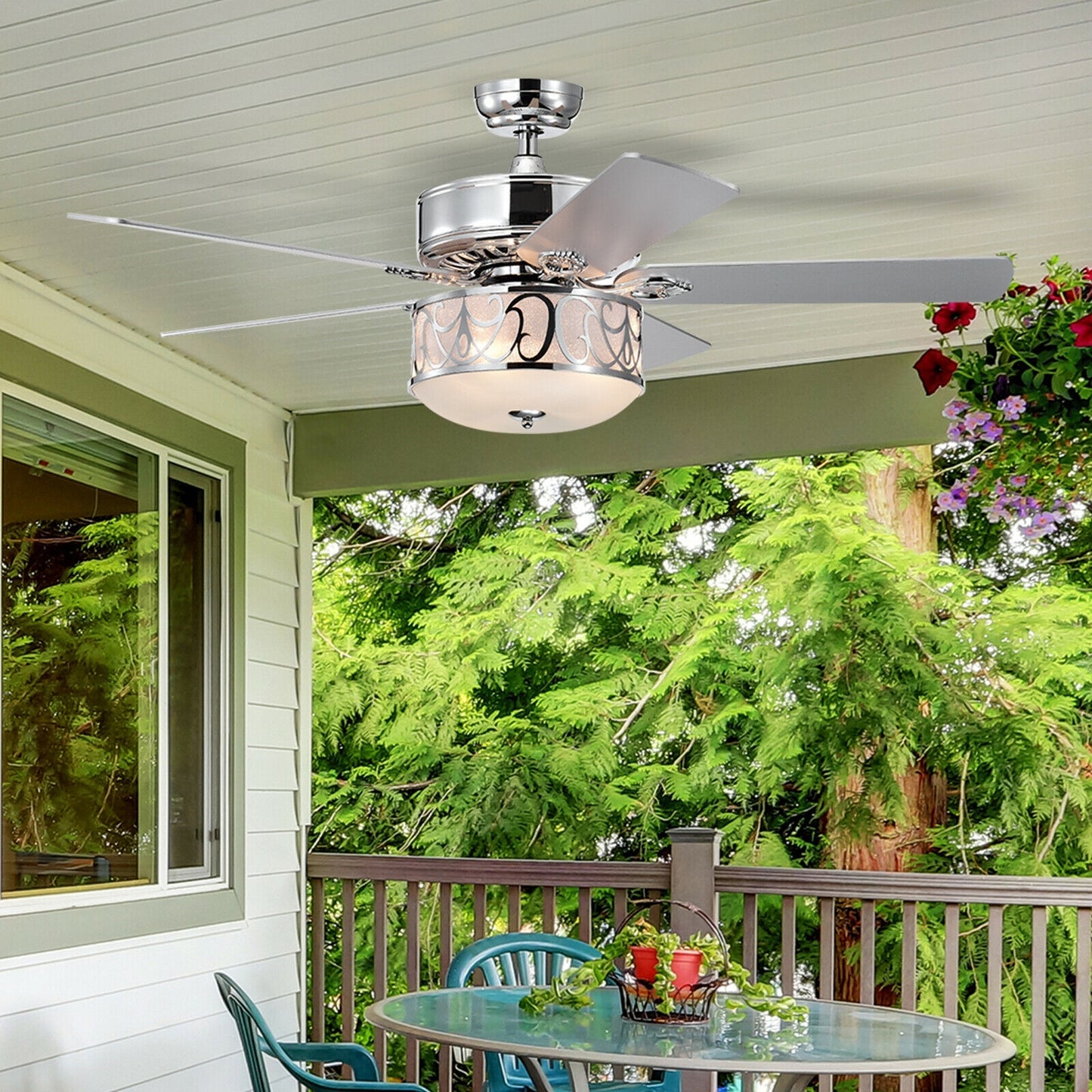 52 Inch Ceiling Fan with Light Reversible Blade and Adjustable Speed-Silver Kids Crystal