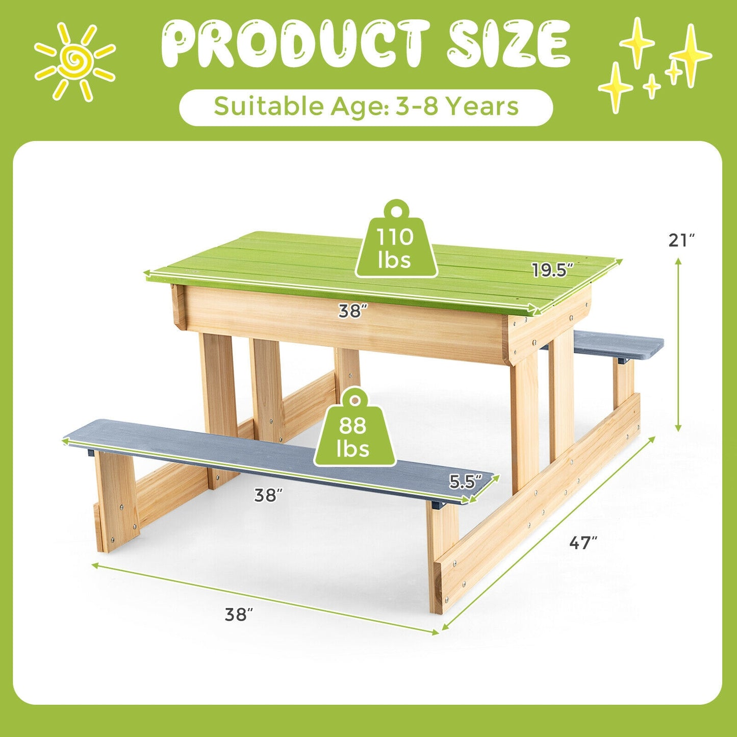 3-in-1 Outdoor Wooden Kids Water Sand Table with Play Boxes Kids Crystal