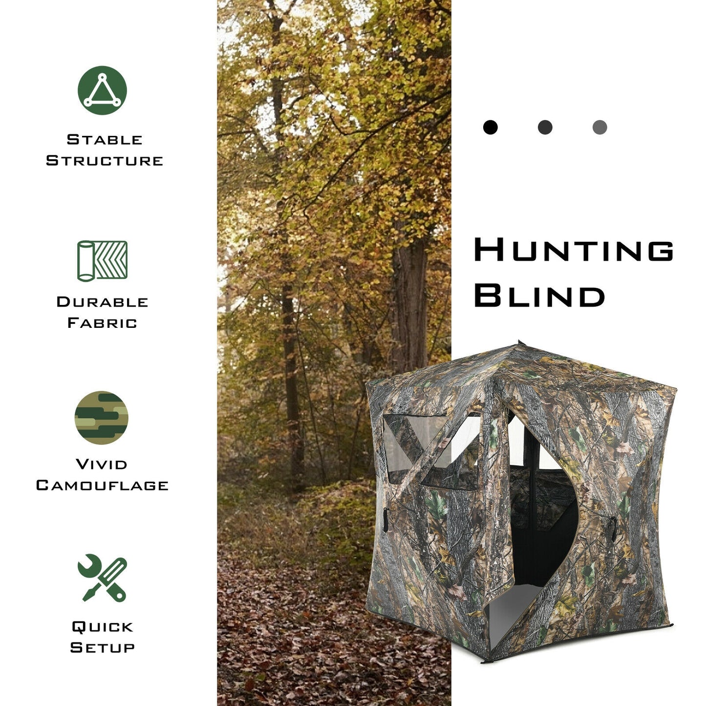 3 Person Portable Pop-Up Ground Hunting Blind with Tie-downs Kids Crystal