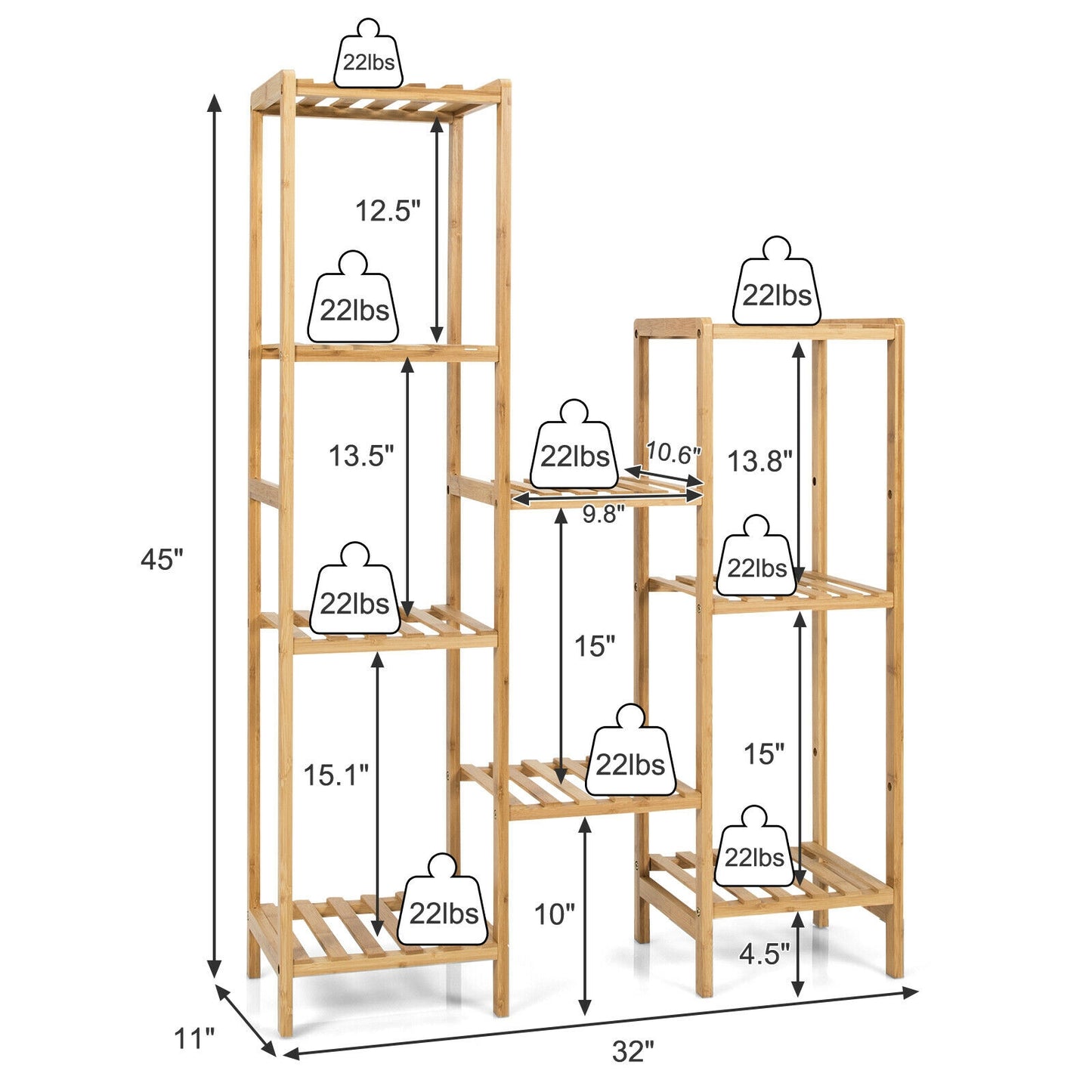 9/11-Tier Bamboo Plant Stand for Living Room Balcony Garden-9-Tier Kids Crystal