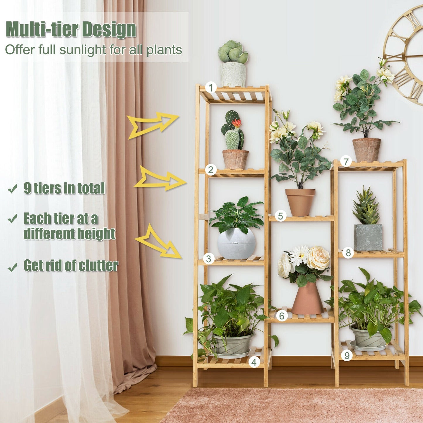 9/11-Tier Bamboo Plant Stand for Living Room Balcony Garden-9-Tier Kids Crystal