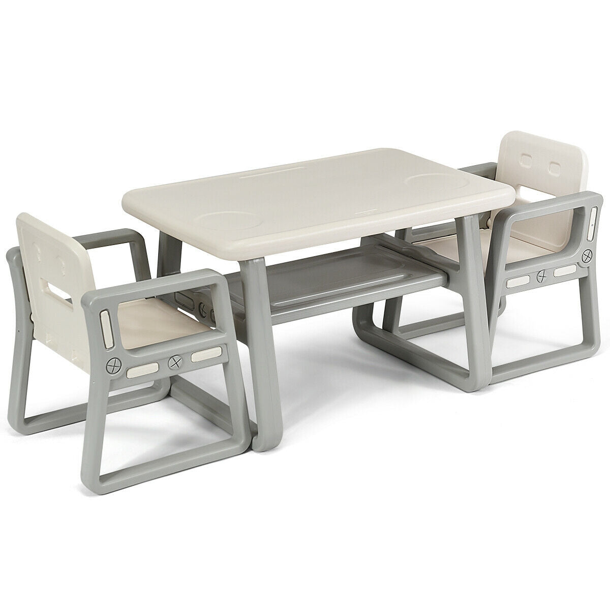 Kids Table and 2 Chairs Set with Storage Shelf-White Kids Crystal