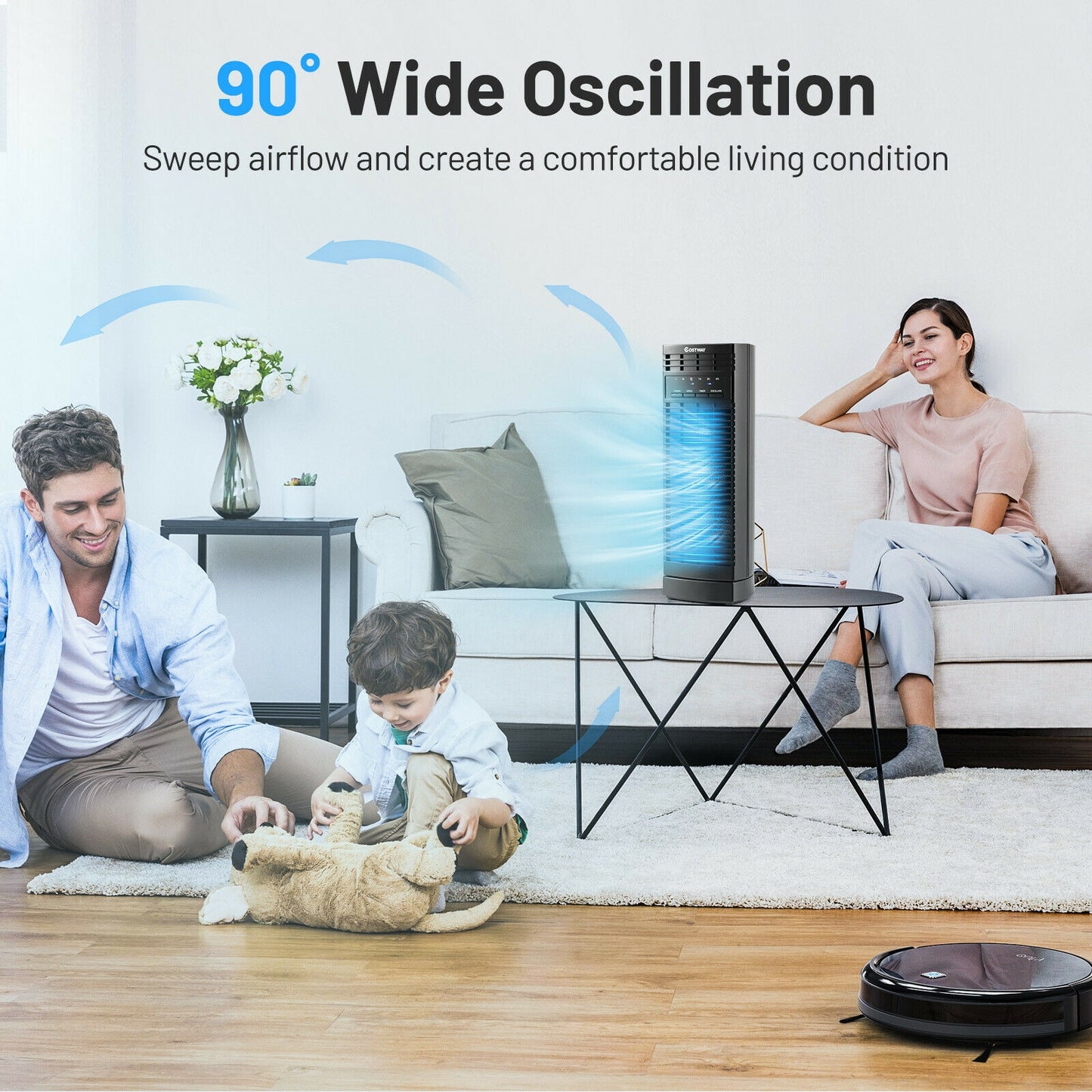 14 Inch Mini Oscillating Tower Fan Electric Desk Fan with 3 Speed and Timer-Black Kids Crystal