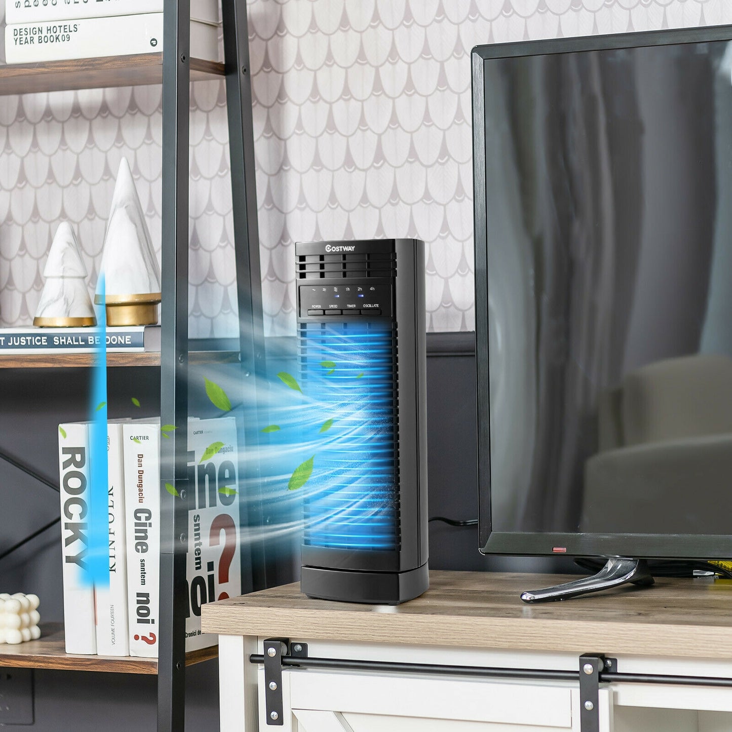 14 Inch Mini Oscillating Tower Fan Electric Desk Fan with 3 Speed and Timer-Black Kids Crystal