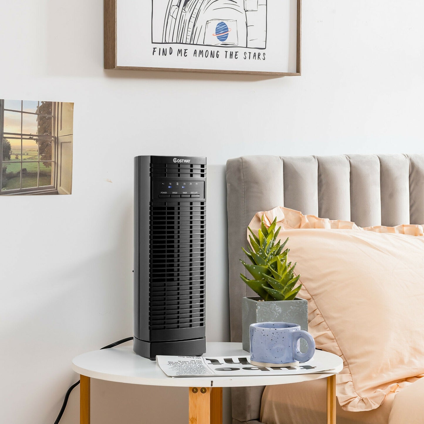 14 Inch Mini Oscillating Tower Fan Electric Desk Fan with 3 Speed and Timer-Black Kids Crystal
