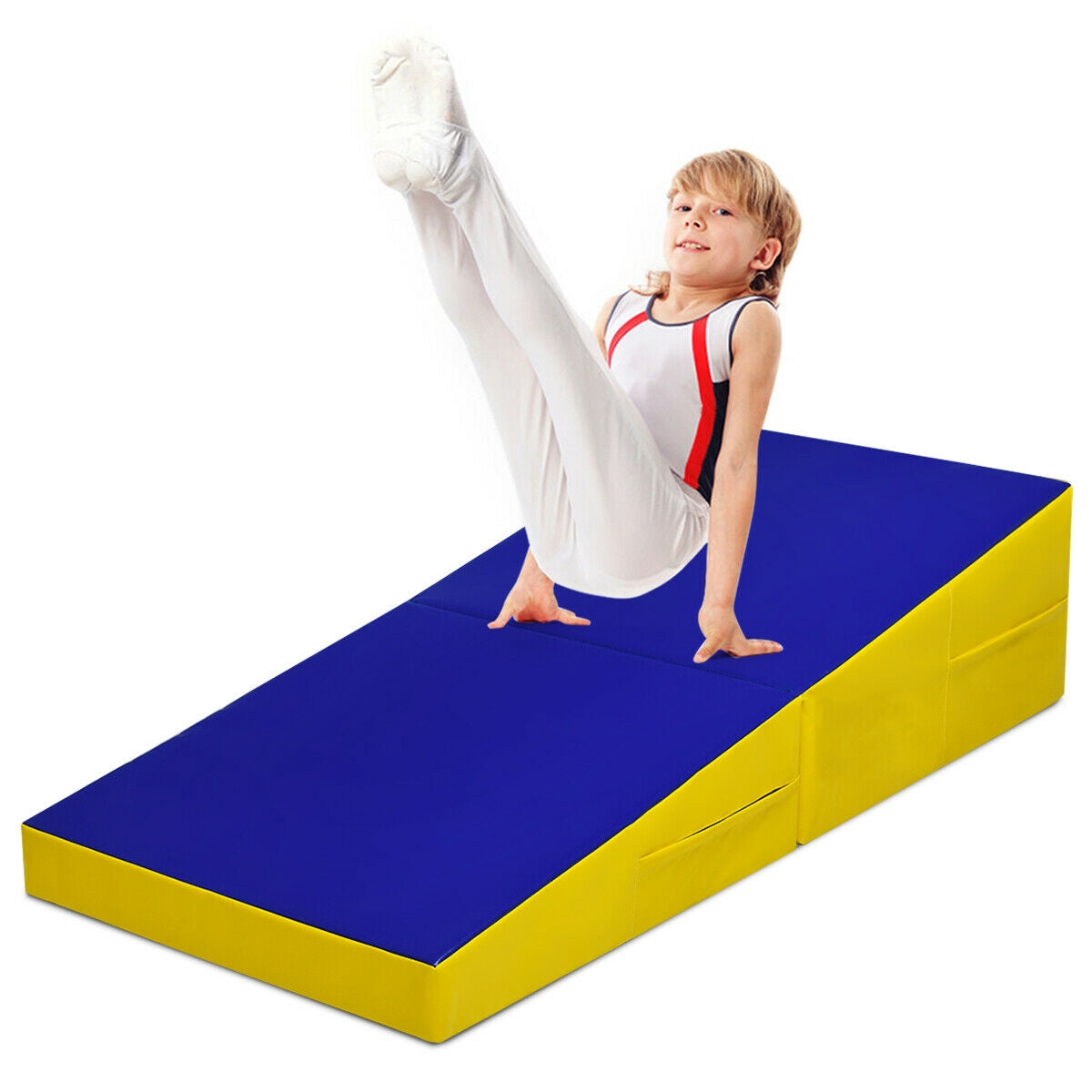 Folding Incline Mat Slope Cheese Gymnastics Gym Exercise Yellow Kids Crystal