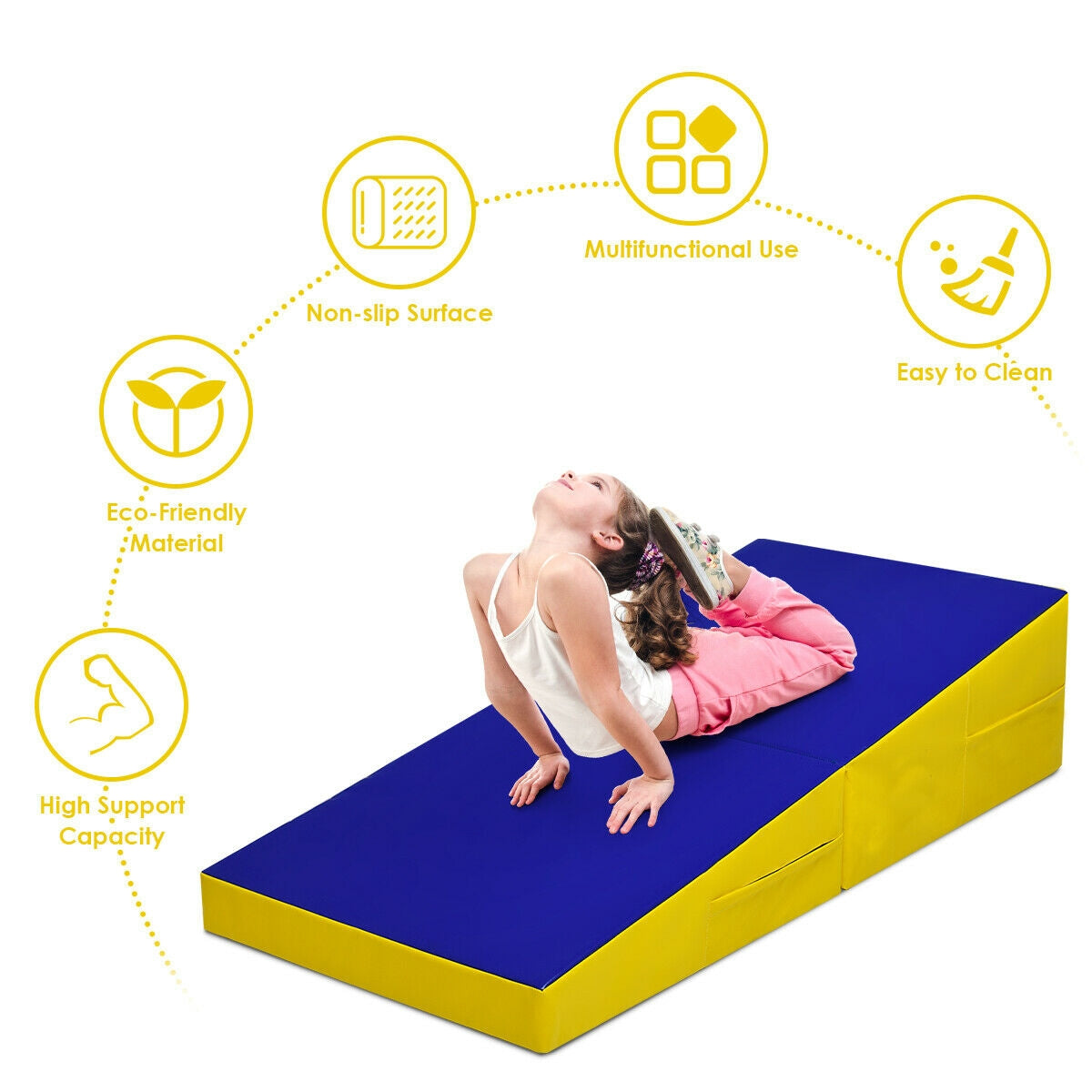 Folding Incline Mat Slope Cheese Gymnastics Gym Exercise Yellow Kids Crystal