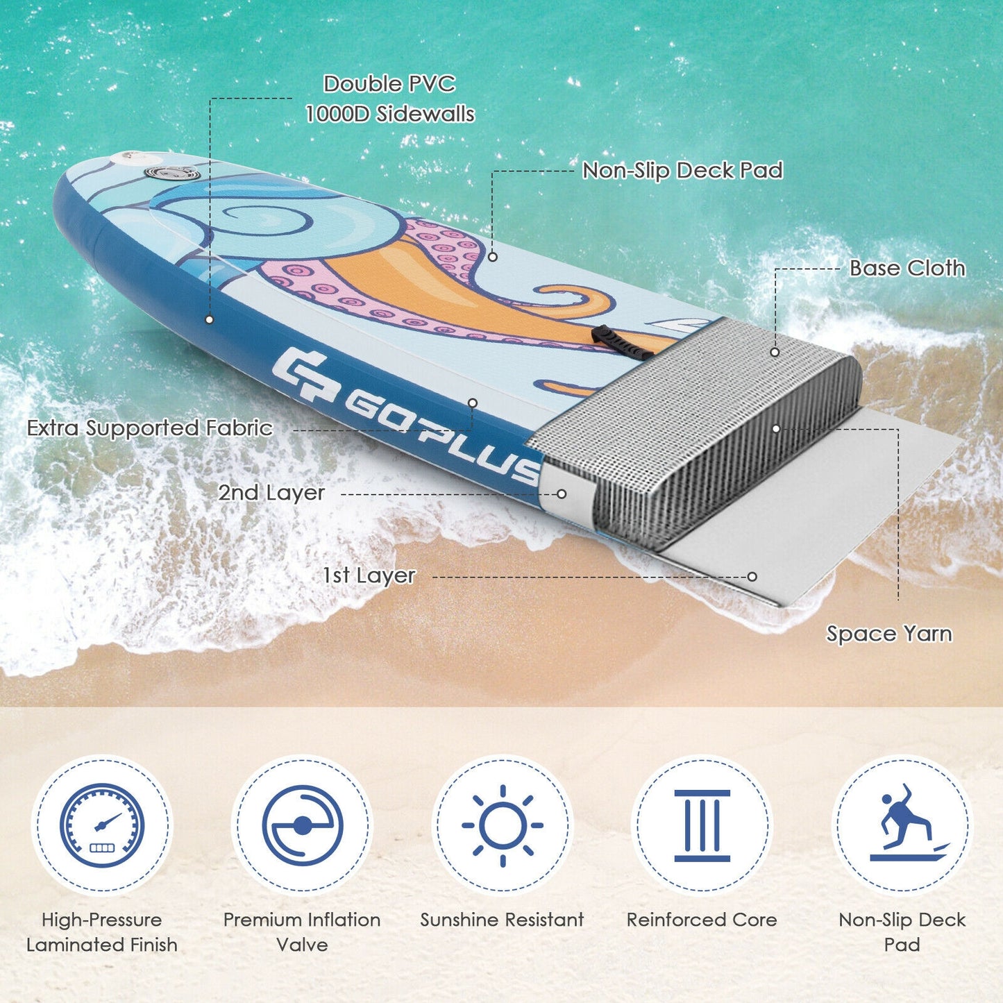 11 ft Inflatable Stand Up Paddle Board Surfboard with Aluminum Paddle Pump-11 ft Kids Crystal