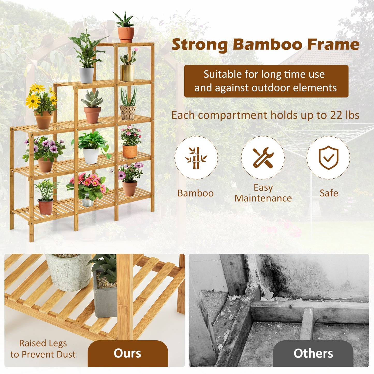 Multifunctional Bamboo Plant Shelf Display Organizer Kids Crystal