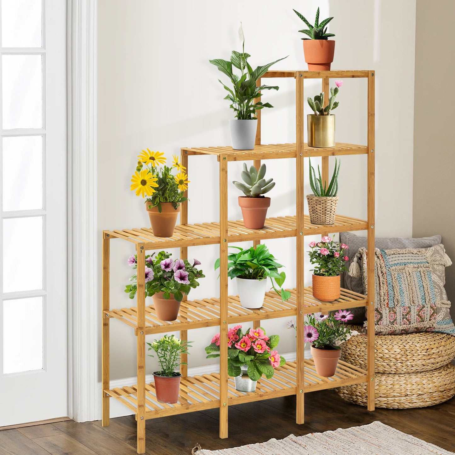 Multifunctional Bamboo Plant Shelf Display Organizer Kids Crystal