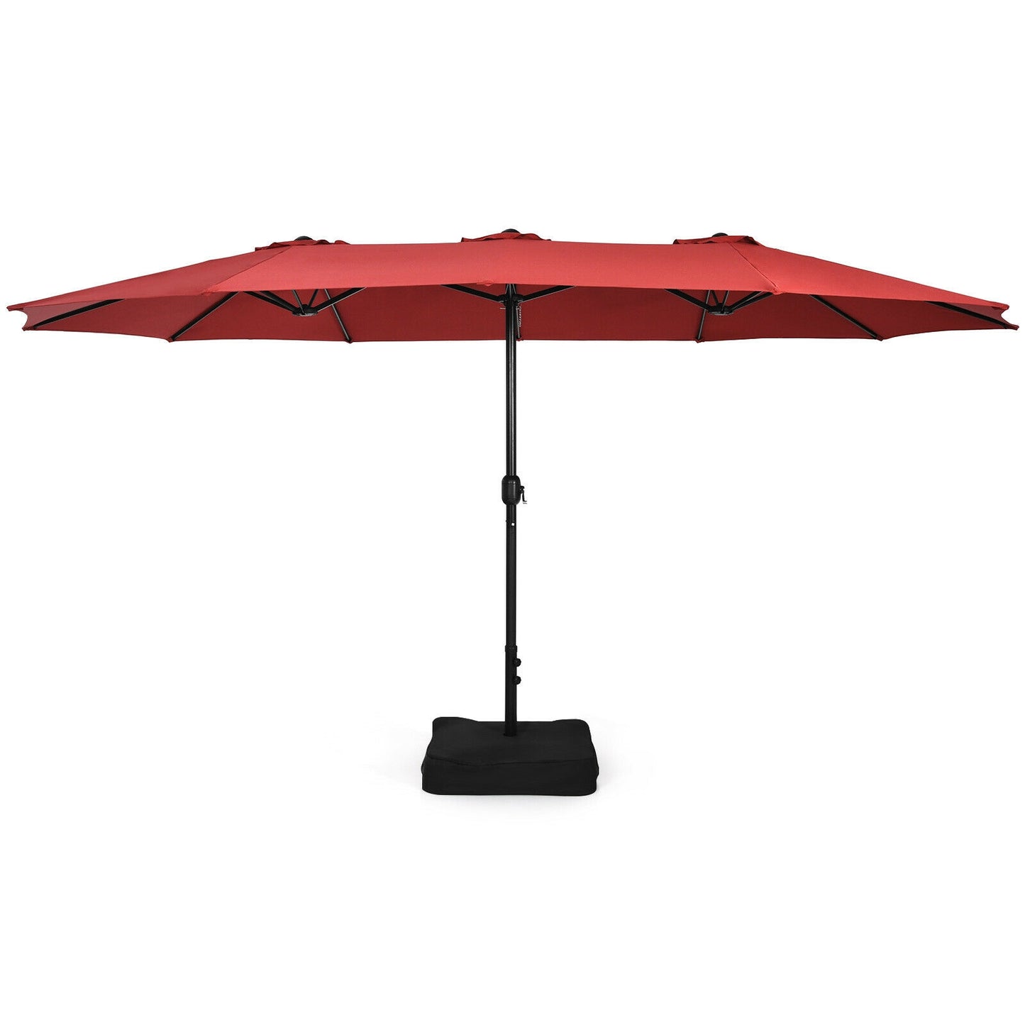 15 Feet Double-Sided Twin Patio Umbrella with Crank and Base Coffee in Outdoor Market-Wine Kids Crystal