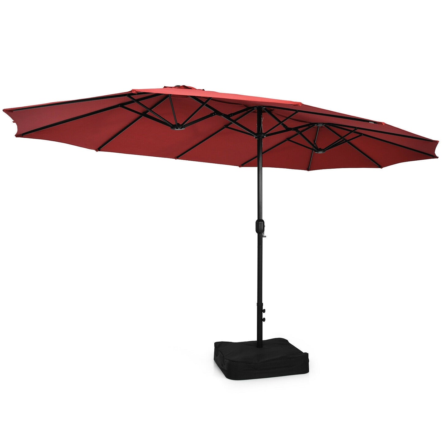 15 Feet Double-Sided Twin Patio Umbrella with Crank and Base Coffee in Outdoor Market-Wine Kids Crystal