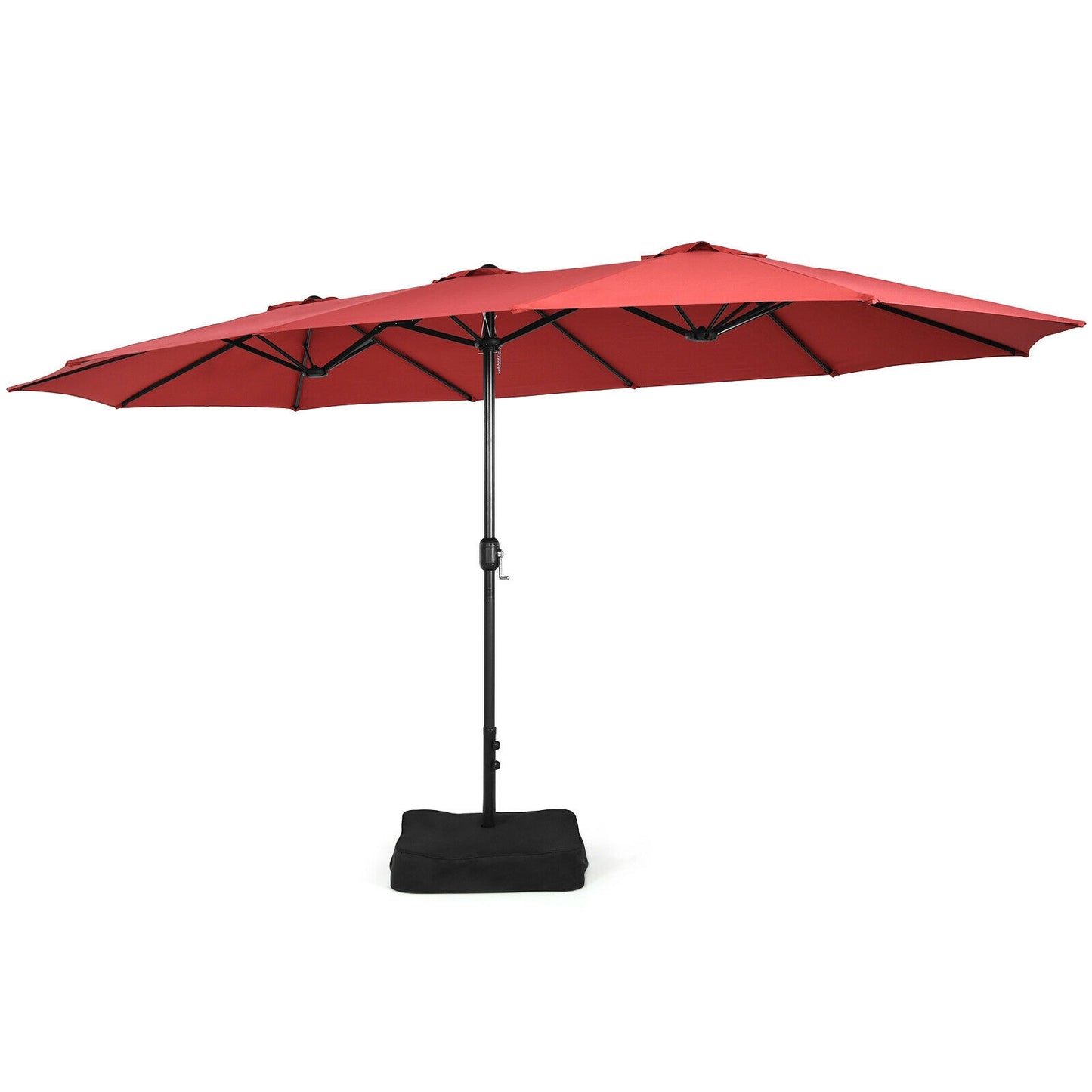 15 Feet Double-Sided Twin Patio Umbrella with Crank and Base Coffee in Outdoor Market-Wine Kids Crystal