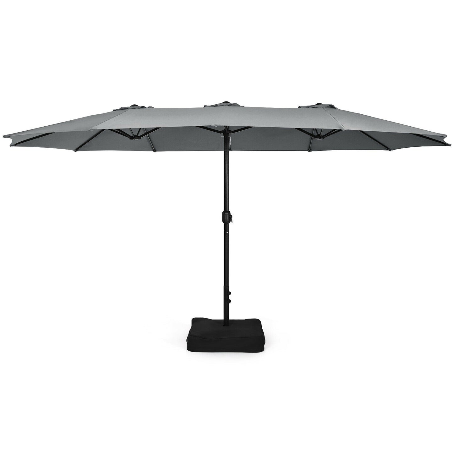 15 Feet Double-Sided Twin Patio Umbrella with Crank and Base Coffee in Outdoor Market-Gray Kids Crystal