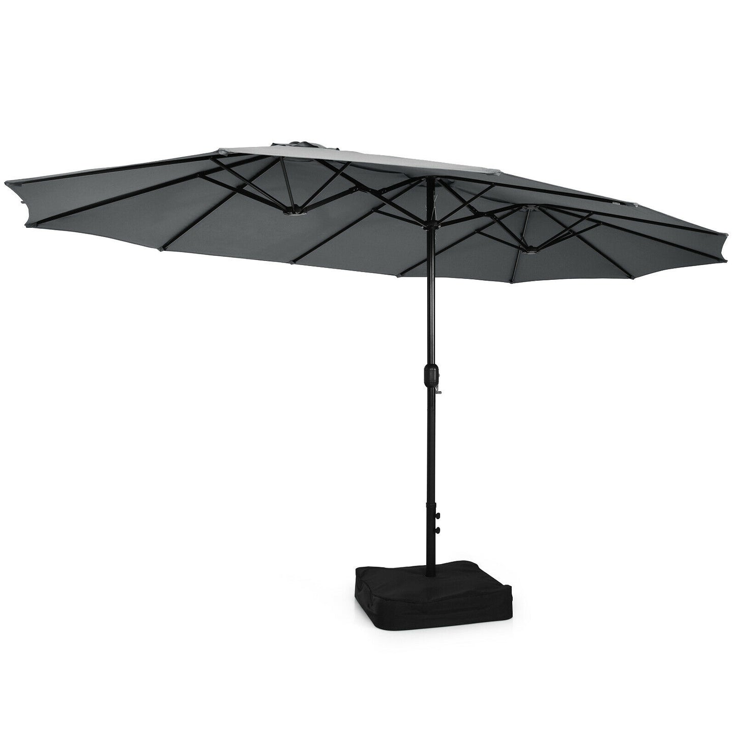 15 Feet Double-Sided Twin Patio Umbrella with Crank and Base Coffee in Outdoor Market-Gray Kids Crystal