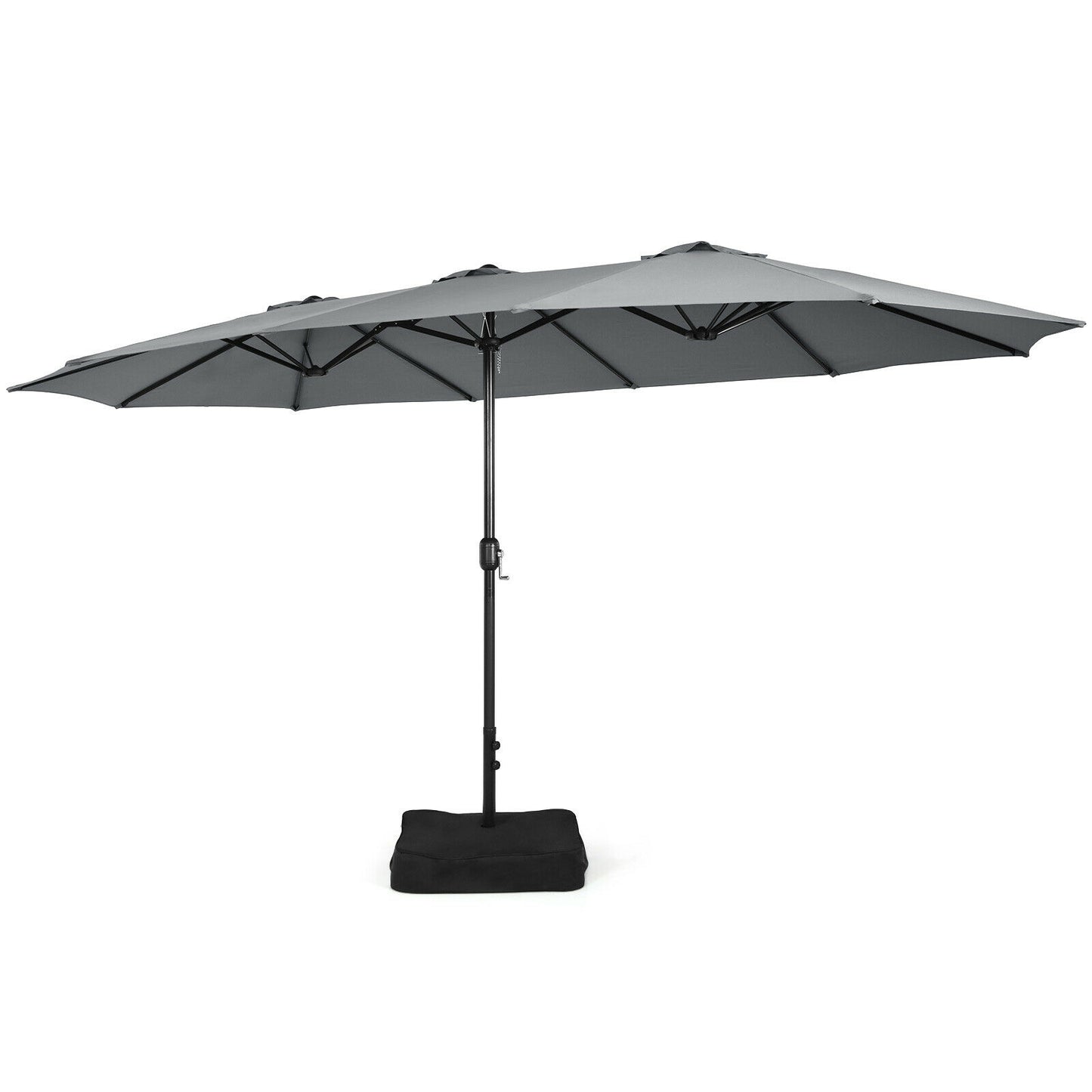15 Feet Double-Sided Twin Patio Umbrella with Crank and Base Coffee in Outdoor Market-Gray Kids Crystal
