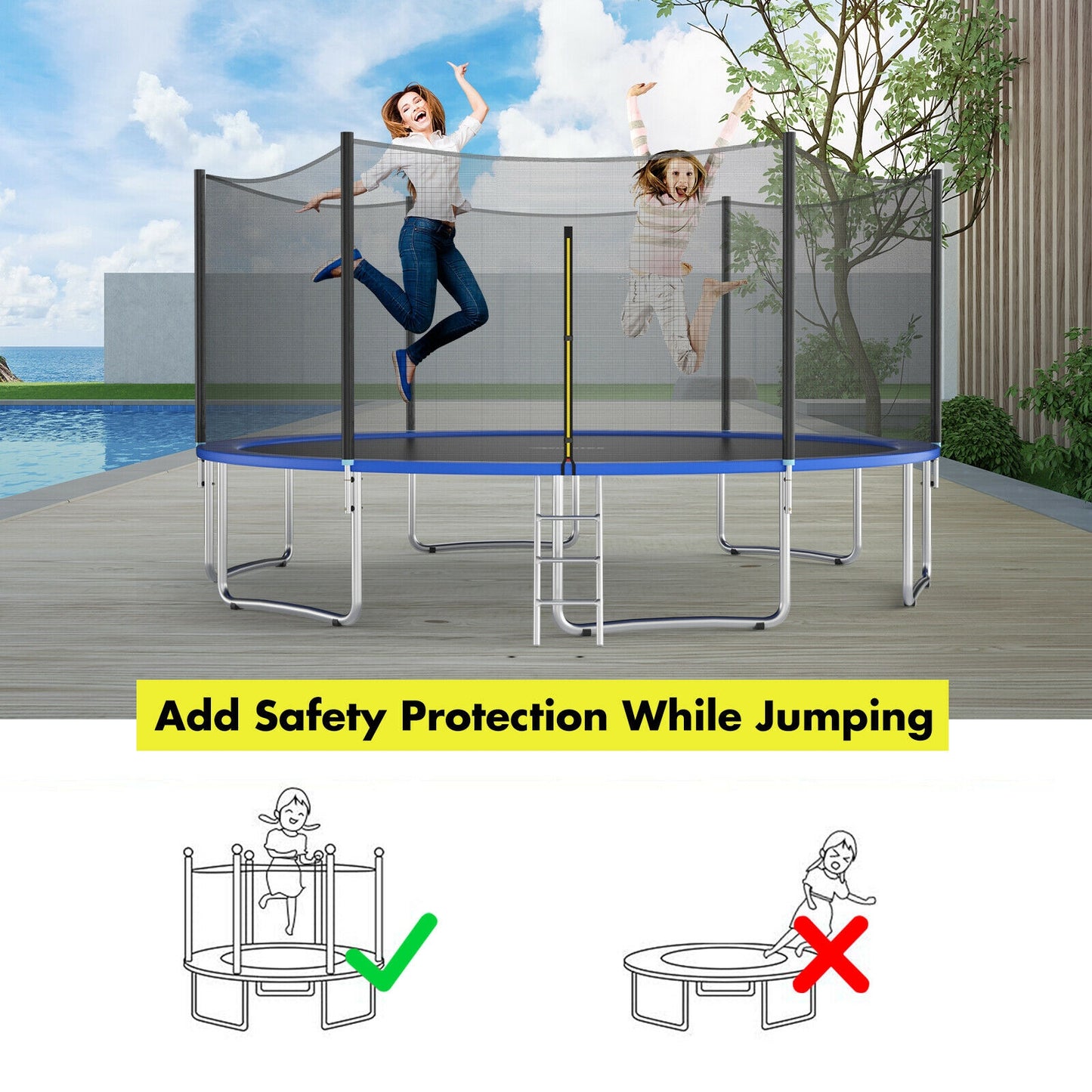Trampoline Safety Replacement Protection Enclosure Net-16 ft Kids Crystal