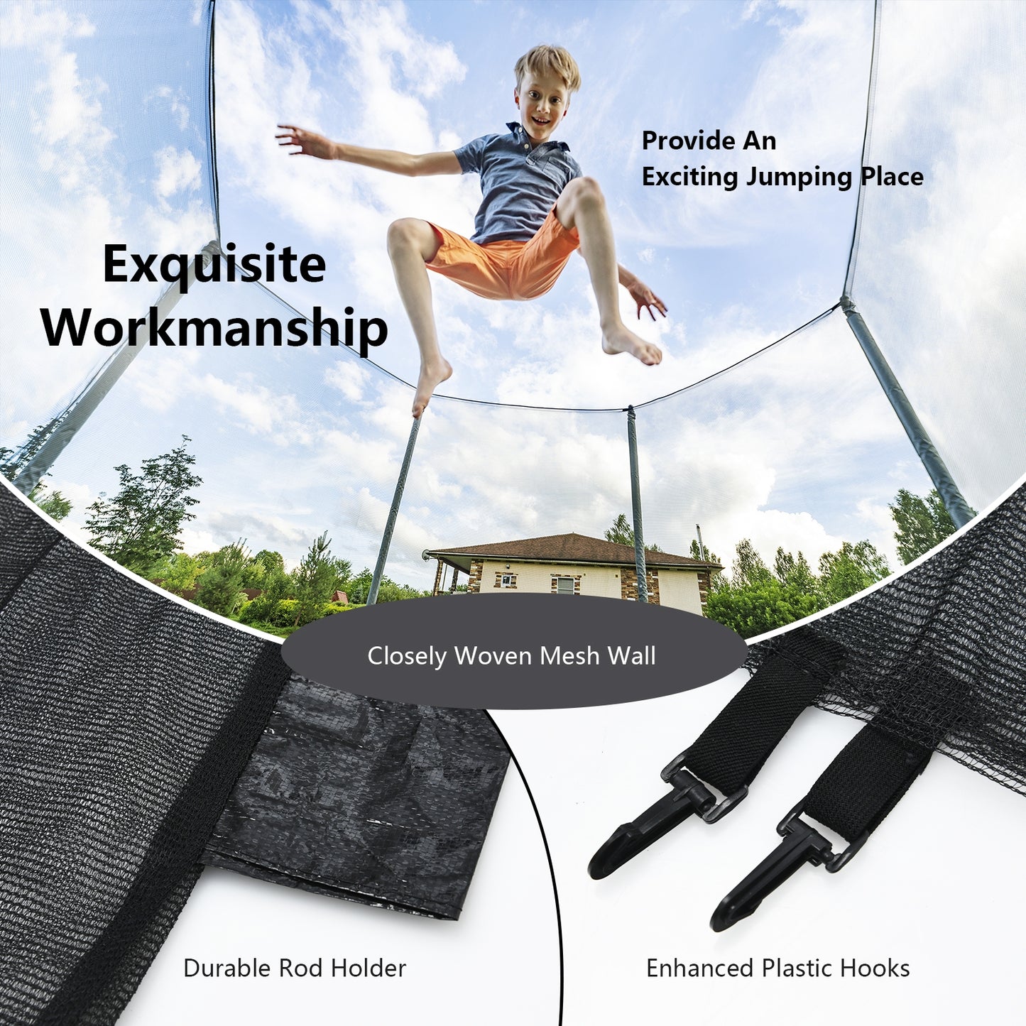 Trampoline Safety Replacement Protection Enclosure Net-10 ft Kids Crystal
