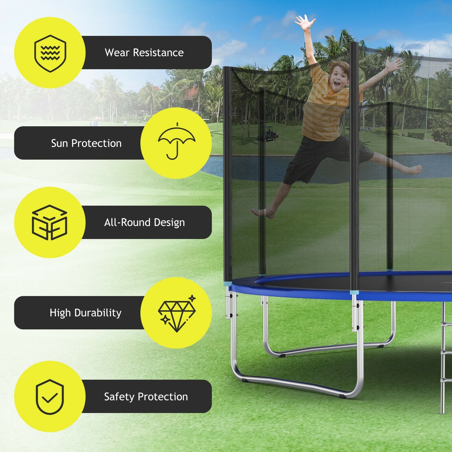 Trampoline Safety Replacement Protection Enclosure Net-15 ft Kids Crystal