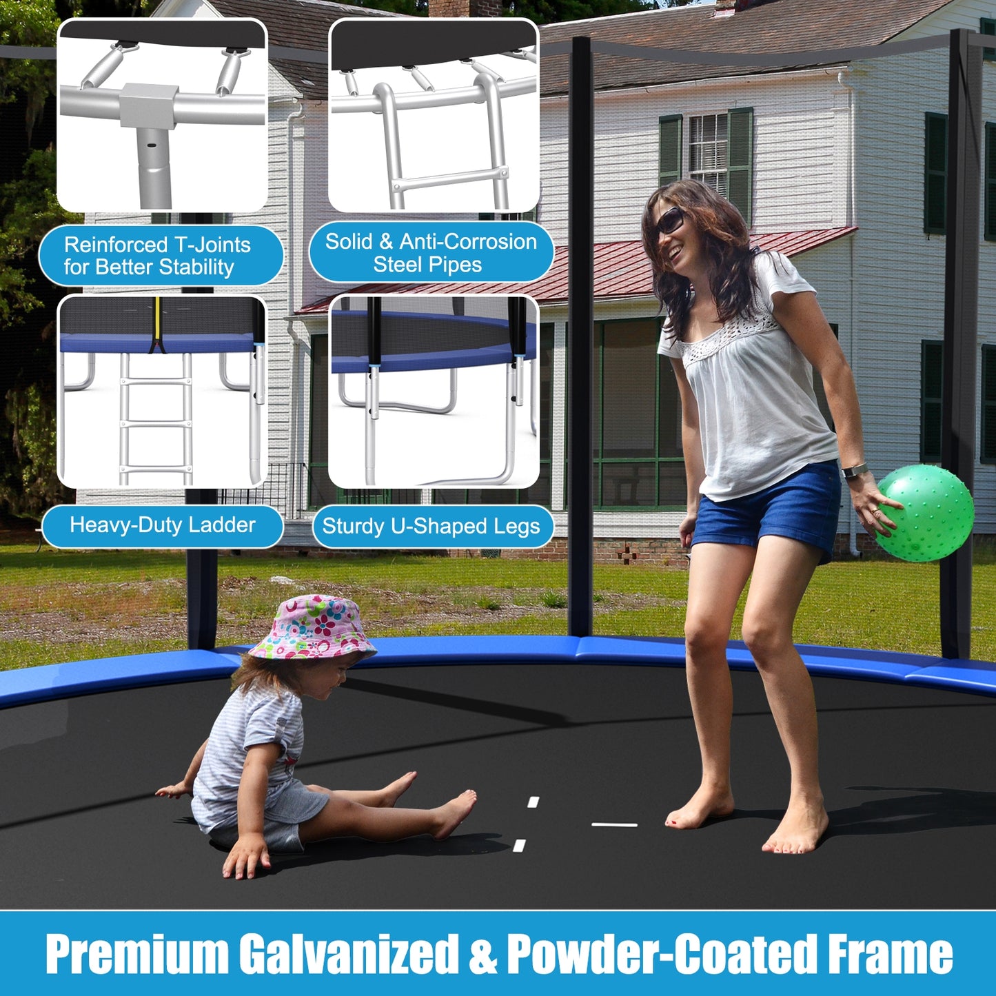 8/10/12/14/15/16 Feet Outdoor Trampoline Bounce Combo with Safety Closure Net Ladder-12 ft Kids Crystal