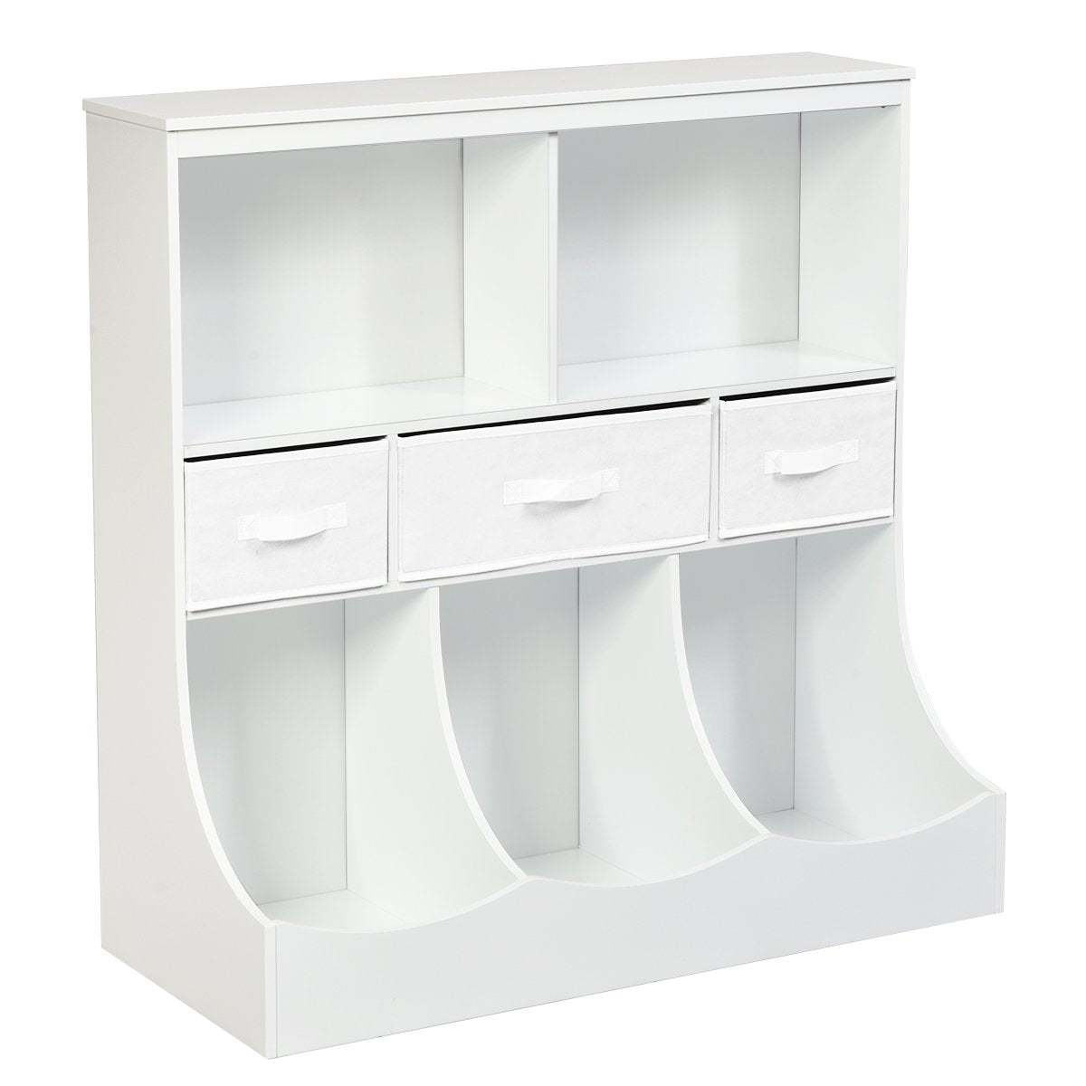 Freestanding Combo Cubby Bin Storage Organizer Unit W/3 Baskets-White Kids Crystal