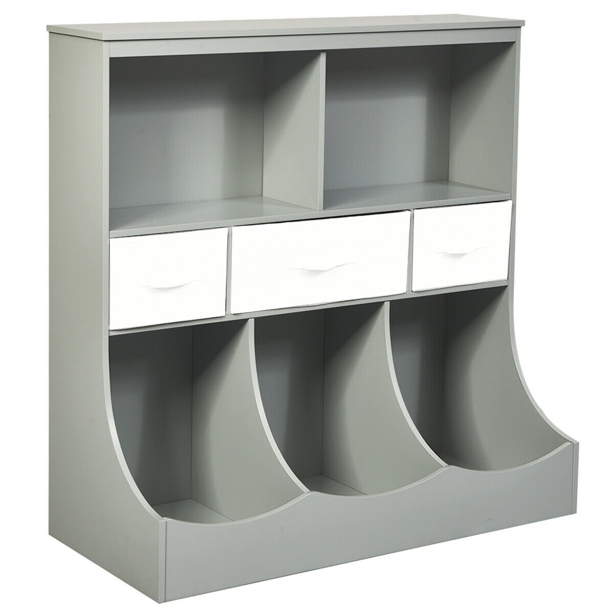 Freestanding Combo Cubby Bin Storage Organizer Unit W/3 Baskets-Gray Kids Crystal