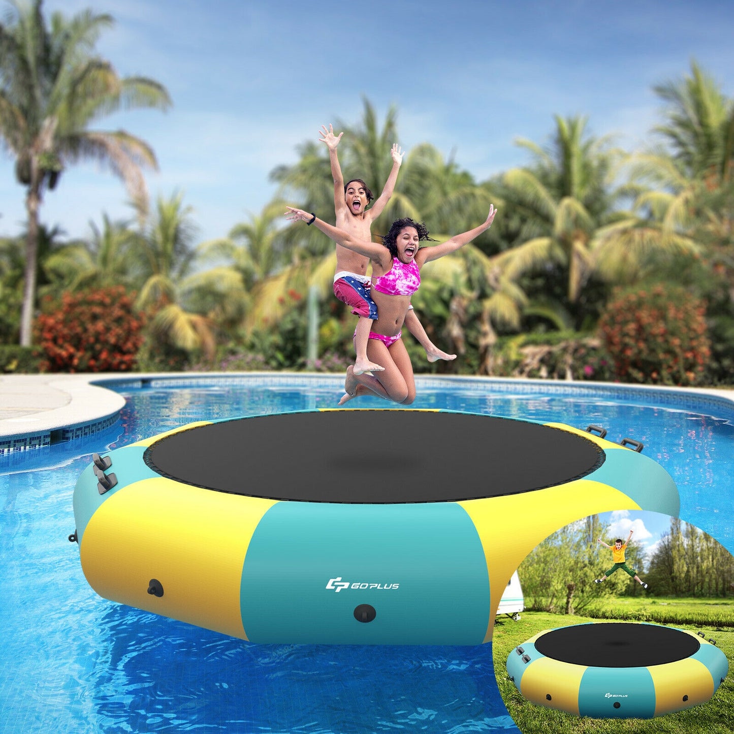 12 Feet Inflatable Splash Padded Water Bouncer Trampoline-Yellow Kids Crystal