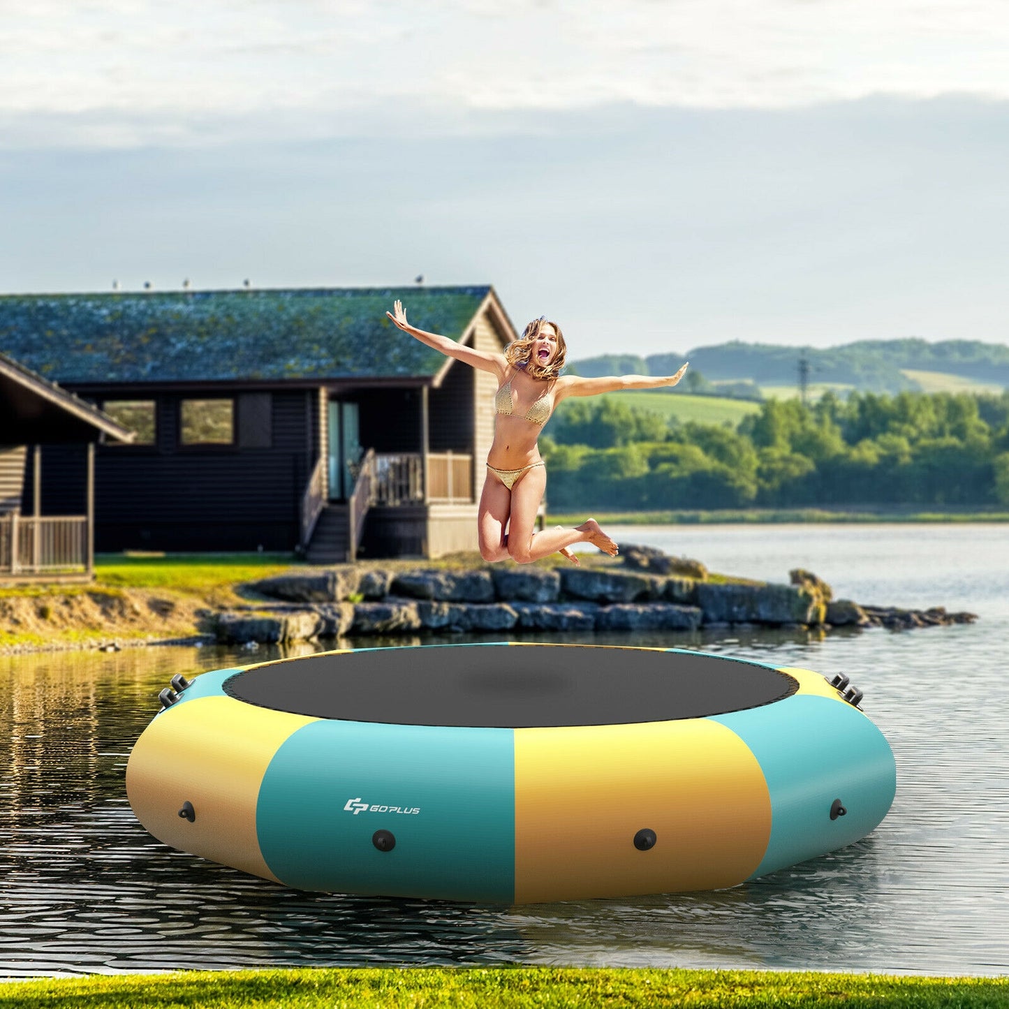 12 Feet Inflatable Splash Padded Water Bouncer Trampoline-Yellow Kids Crystal