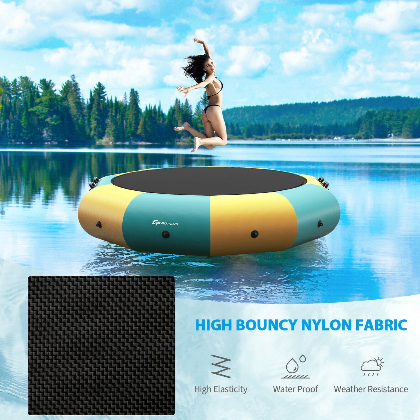 12 Feet Inflatable Splash Padded Water Bouncer Trampoline-Yellow Kids Crystal