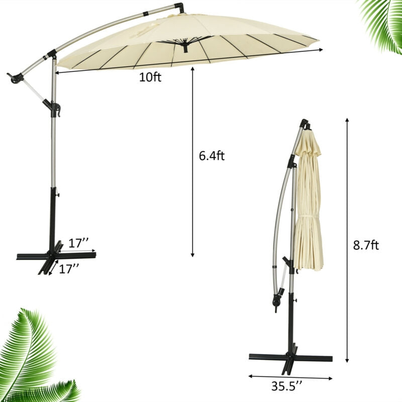 10 Feet Patio Offset Umbrella Market Hanging Umbrella for Backyard Poolside Lawn Garden-Beige Kids Crystal
