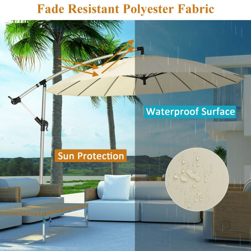 10 Feet Patio Offset Umbrella Market Hanging Umbrella for Backyard Poolside Lawn Garden-Beige Kids Crystal