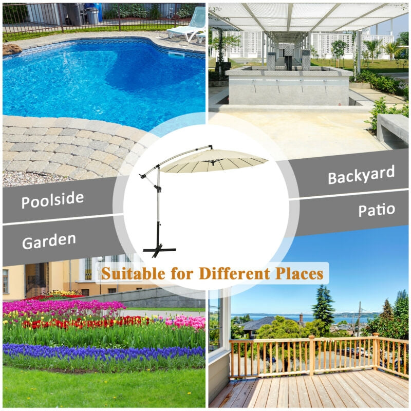 10 Feet Patio Offset Umbrella Market Hanging Umbrella for Backyard Poolside Lawn Garden-Beige Kids Crystal