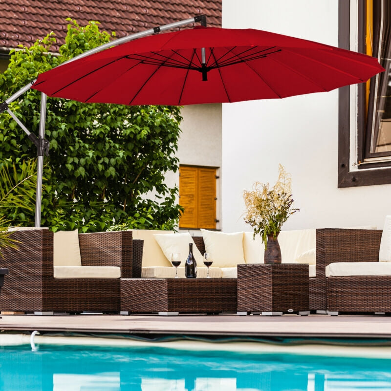 10 Feet Patio Offset Umbrella Market Hanging Umbrella for Backyard Poolside Lawn Garden-Burgundy Kids Crystal