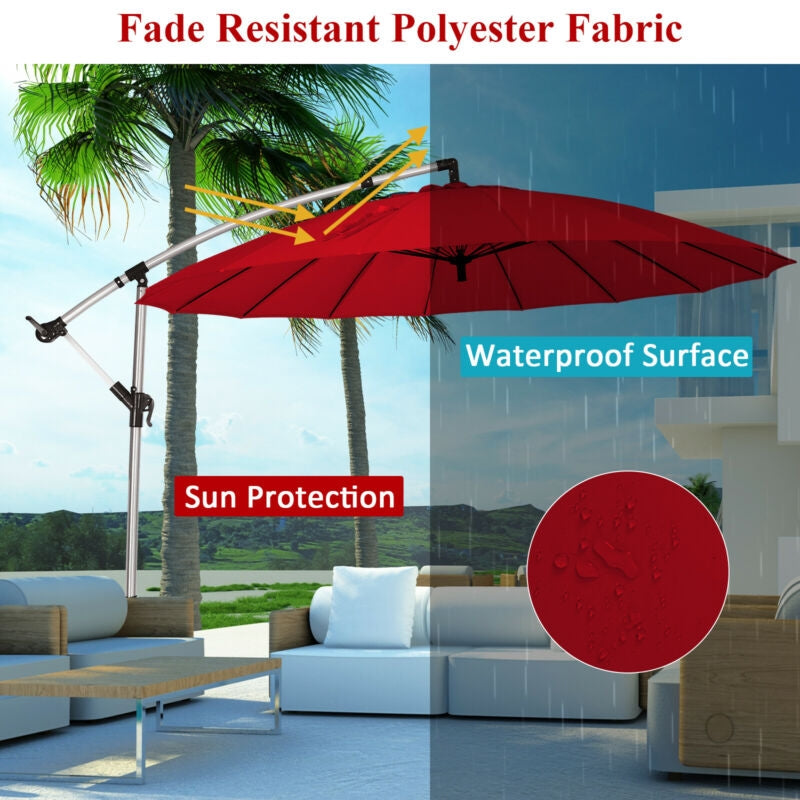 10 Feet Patio Offset Umbrella Market Hanging Umbrella for Backyard Poolside Lawn Garden-Burgundy Kids Crystal