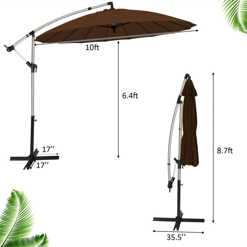10 Feet Patio Offset Umbrella Market Hanging Umbrella for Backyard Poolside Lawn Garden-Tan Kids Crystal