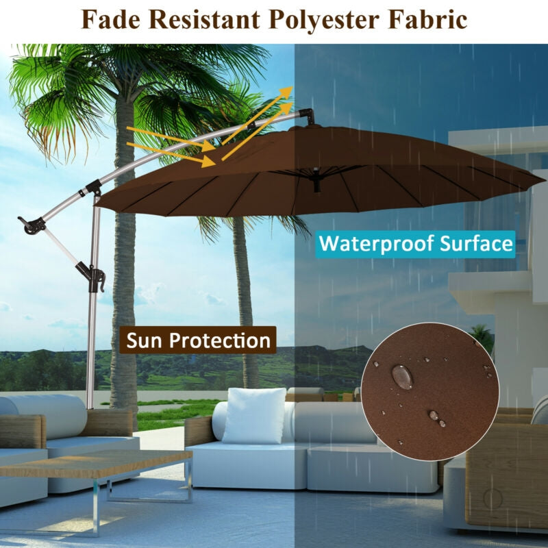 10 Feet Patio Offset Umbrella Market Hanging Umbrella for Backyard Poolside Lawn Garden-Tan Kids Crystal