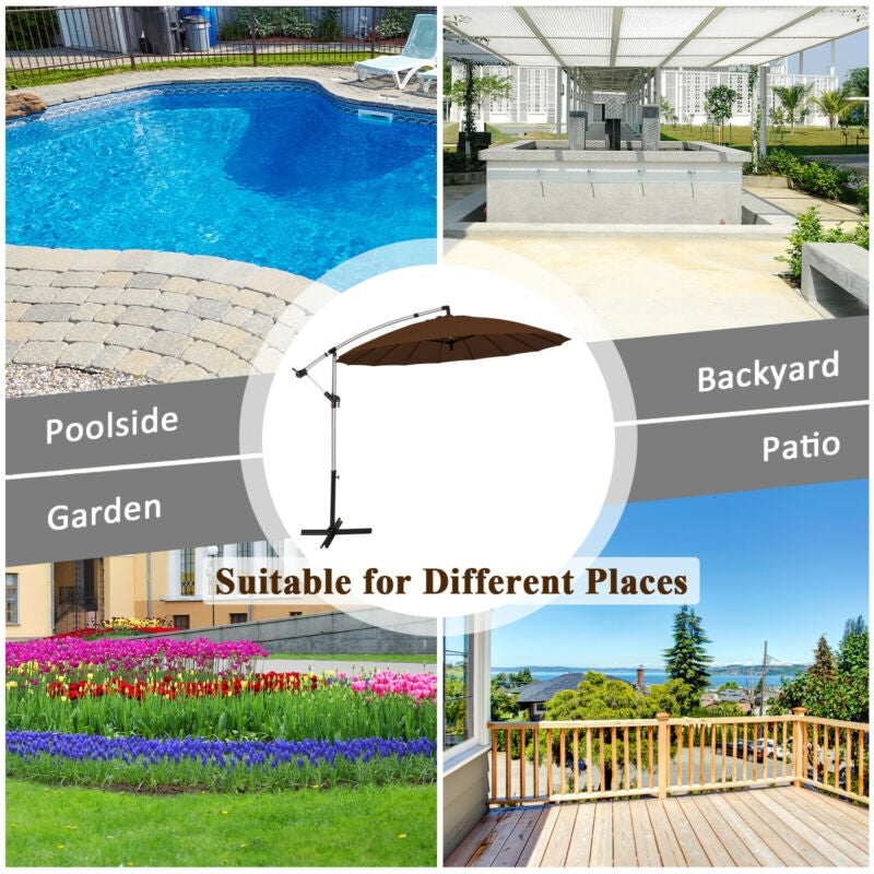 10 Feet Patio Offset Umbrella Market Hanging Umbrella for Backyard Poolside Lawn Garden-Tan Kids Crystal