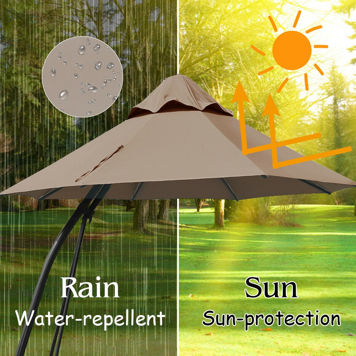 11 Feet Outdoor Cantilever Hanging Umbrella with Base and Wheels-Tan Kids Crystal